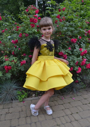 Yellow And Black Unique Flower Girl Dress